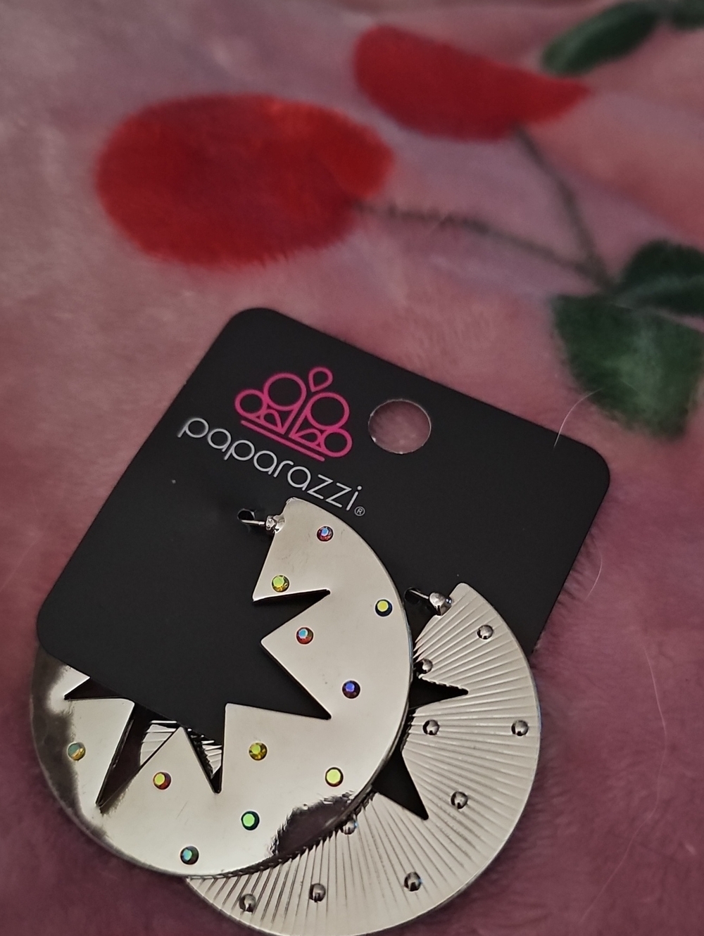 paparazzi Silver Crescent & Sunburst Statement Earrings with Multicolor Accents